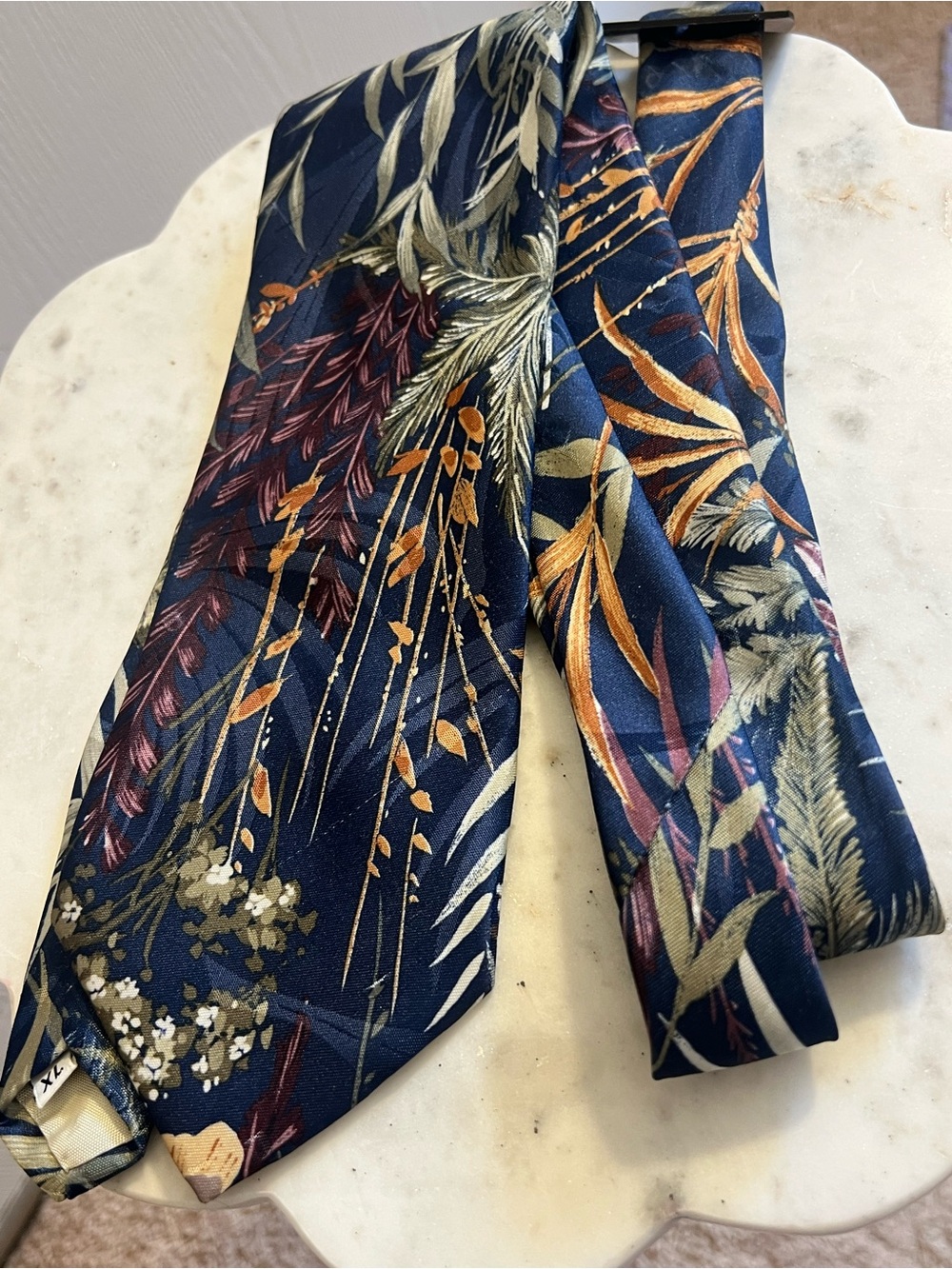 Givenchy Navy Floral Botanical Silk Tie with Gold and Burgundy Accents